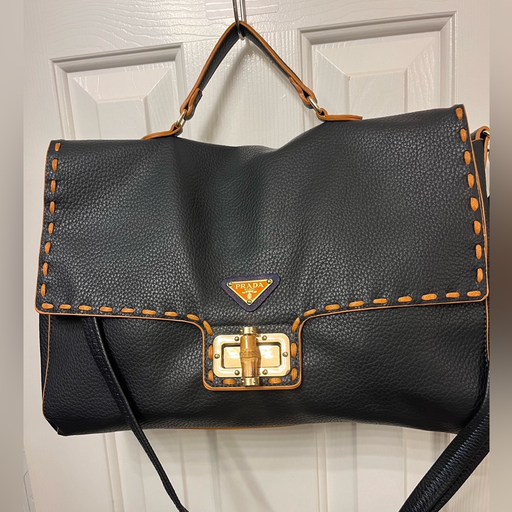 Designer inspired navy blue purse/briefcase. New!